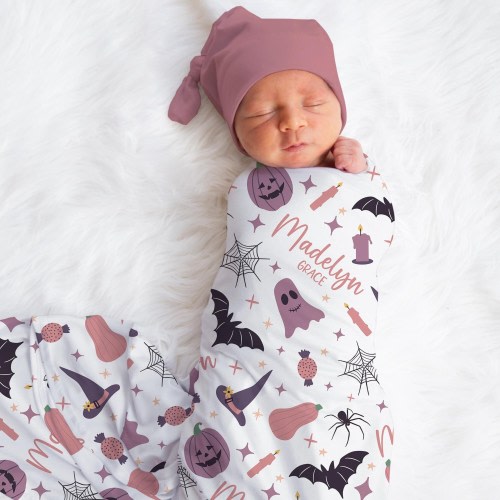 Personalized Halloween Swaddle Blanket Pumpkin Name Baby Blanket Newborn Baby Girl Coming Home Outfit Hospital Photo Outfit Baby Shower Gift