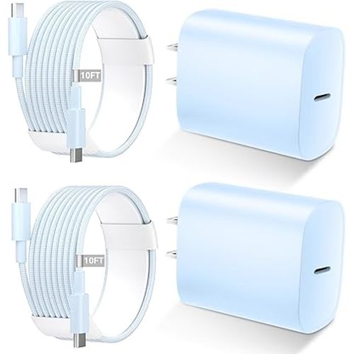 Phone 16 15 Charger Fast Charging Type C Chargers USB C Charge Block with 2 Pack 10FT USB C Cable Nylon Braided for Phones 16/16 Plus/16 Pro/16 Pro Max/Phone 15/15 Pro Max/Pad Pro,Blue