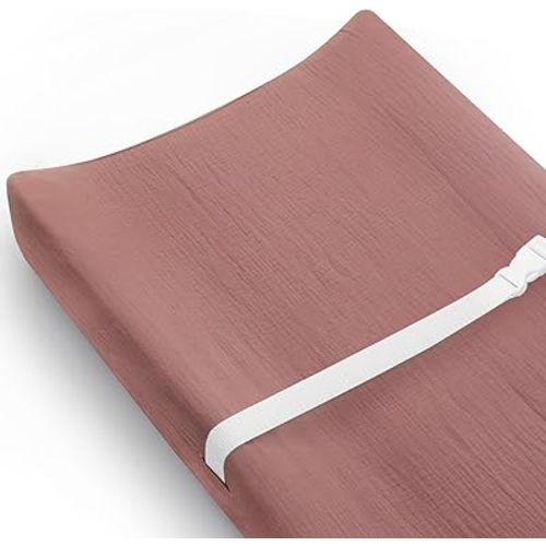 Changing Pad Cover for Baby Girls Boys, Muslin Changing Table Pad Covers with Boho Style, Neutral Color Soft and Breathable (Dusty Rose, 32 x 16 x 5 inches)