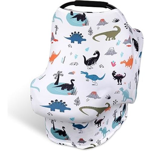 Rquite All-in-1 Car Seat Cover Baby, Carseat Covers for Girl Boy, Stretchy Soft Infant Car Seat Cover, Multi-use Baby Carrier Cover, Car Seat Canopy, Stroller Sun Shade, Nursing Breastfeeding Cover