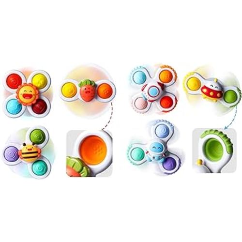 ALASOU 6 PCS Suction Cup Spinner Toys(3 POP+3 Space) for Infant and Toddlers