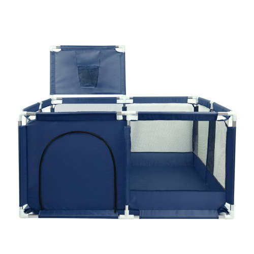 50in Large Foldable Baby Playpen Kids Playard 360° Safe Infant Play Game Fence w/ Breathable Mesh Zip Gate Basketball Hoop for 0-6 Year Old Indoors Outdoor, Blue