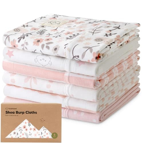 Organic Burp Cloths Baby Girl, Boy - 6-Pack Large Baby Burp Cloths, Super Absorbent Burping Cloths for Babies, Soft & Plush Cotton Burp Cloth, Spit Up Burp Rags, Newborn Burp Clothes (Sweet Charm)