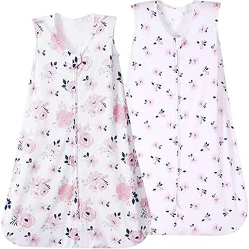 david's kids 2 Pack Baby Sleep Sack 6-12 Months, Rayon Derived from Bamboo，Ultra Soft TOG 0.5 Baby Wearable Blankets with 2-Way Zipper, Medium Size, Floral