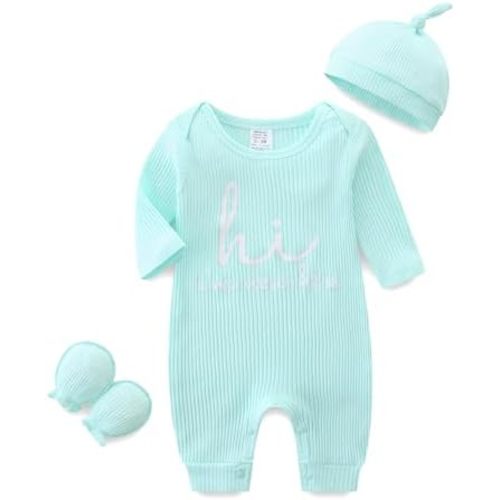 Newborn Romper Baby Boys Girls Clothes Set Infant Jumpsuit Hat Gloves Set