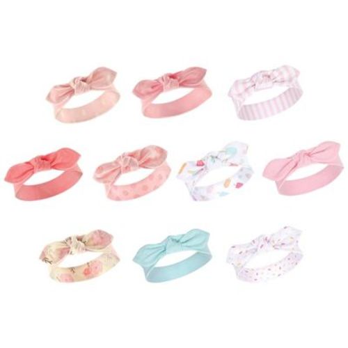 Hudson Baby Infant Girl Cotton and Synthetic Headbands Bundle Set, Boho Flower Ice Cream, 0-24 Months