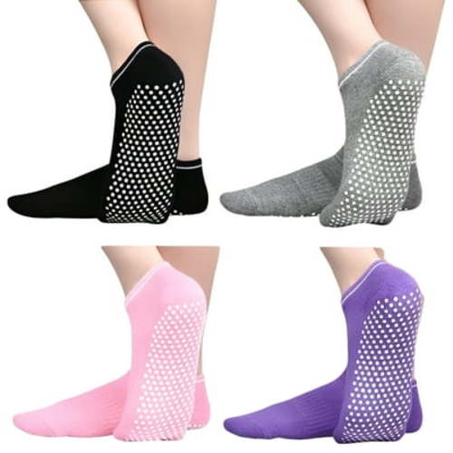 EIMELI 4 Pairs Anti Socks Non Skid Slipper Yoga Trampoline Socks with Grips Sticky Home Hospital Athletic Socks For Adult Women