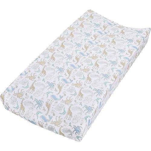 aden + anais Essentials Changing Pad Cover, 100% Cotton Muslin, Super Soft & Breathable, Tailored Snug Fit, Single, Natural History