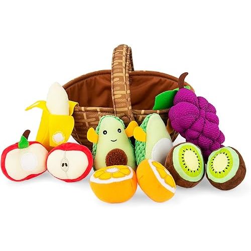 Peelabe Play Food Toys,My First Plush Fruit Basket, Soft Plush Play Food Toy for Baby 6 12 18+ Month,Toddler Girl Boy Toy Gift for 12-18 Month(Avocado/Kiwi/Banana/Orange/Apple/Grape)