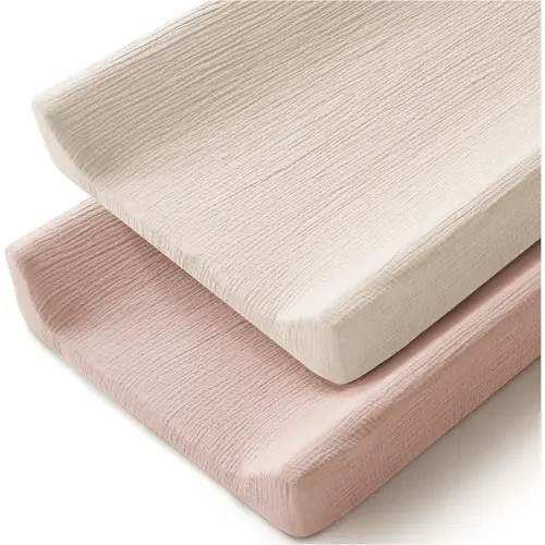 Changing Pad Cover for Neutral Baby Muslin Soft Cotton Diaper Changing Table Pad Cover Changing Pad Sheets for Girls and Boys - 2 Pack(Ivory&Pink)
