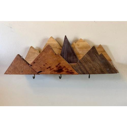 Mountain Range Reclaimed Wood Shelf with Key Hooks