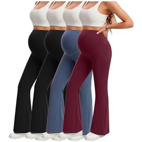 Maternity Pants Over the Belly Yoga Dress Work Active Wear for Workout Pregnancy Flare Leg Trousers