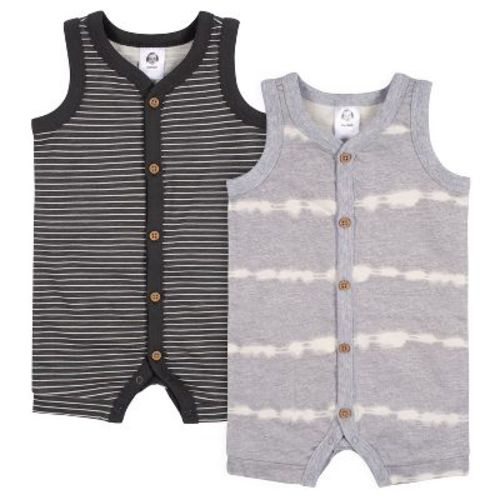 Gerber Baby Boys' Short Leg Sleeveless Romper, Heather Gray & Rust, 0-3 Months, 2-pack