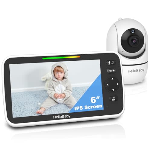 HelloBaby 6'' World First IPS 30H Battery Split-Screen Video Baby Monitor with Camera and Audio, No WiFi, Pan-Tilt-Zoom, VOX, 2-Way Talk, Night Vision, 8 Lullabies, 1000ft, for New Parents/Elderly