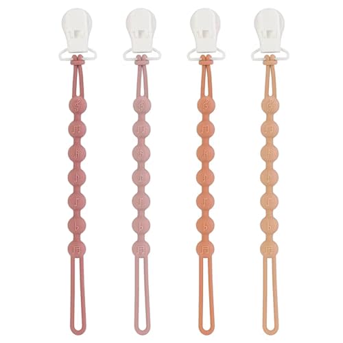 Pacifier Clips for Baby Boys Girl - 100% Food Grade Silicone, One Piece Pacifier Clip Holder, Pack of 4 Paci Clip Soothe Baby Binky Holder for Shower Birthday Gift - B