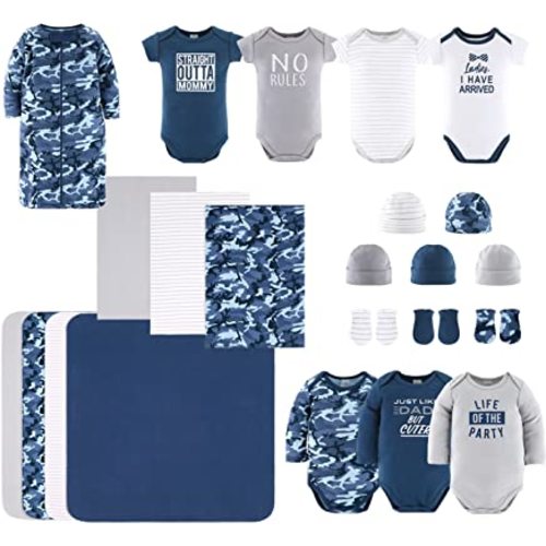 The Peanutshell Newborn Boy Clothes & Baby Layette Set, 0-24 Month Sizes, New Born Baby Boy Gifts, 23 Piece, Blue Camo