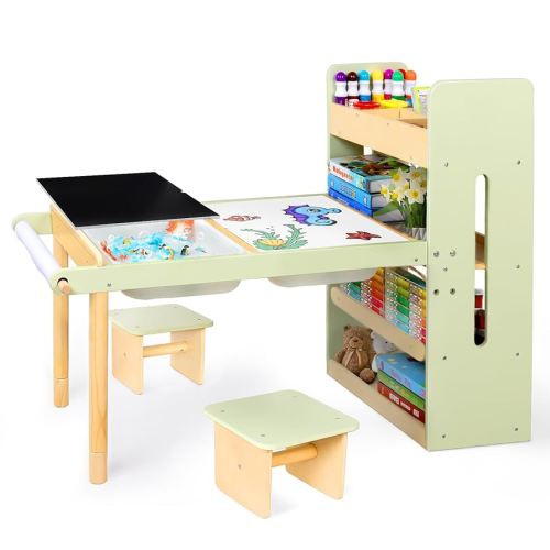 Amazon.com: LOL-FUN Kids Sensory Art Table and Chairs Set with Storage Bins & Shelves, Toddlers Activity Table for Ages 3-8 Preschool Sand and Water Play, Drawing Desk with Blackboard Whiteboard : Home & Kitchen