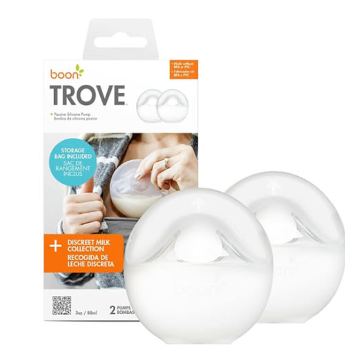 Boon Trove Silicone Manual Breast Pump Set - Hands Free Breast Milk Collector - Includes Polyester Travel Pouch - Breastfeeding Essentials - 2 Count