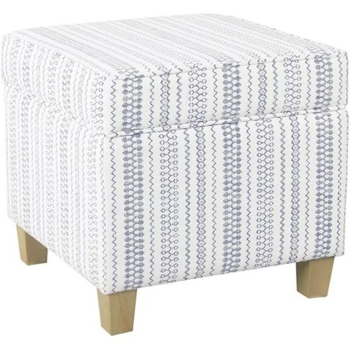 HomePop Home Decor | K7342-F2359 |Classic Square Storage Ottoman with Lift Off Lid | Ottoman with Storage for Living Room & Bedroom, Blue Stripe Large