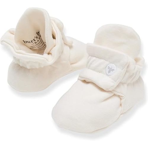 Burt’s Bees Baby Adjustable Baby Booties, 100% Organic Cotton, Easy On and Off Snap Boots, Snug Fit - Baby Essential