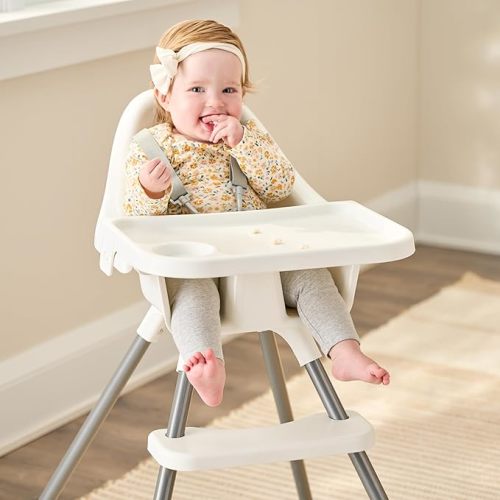 Regalo Baby Basics® High Chair for Babies and Toddlers, Baby High Chair with Removable Oversized Tray & Cup Holder, 5-Point Harness, Easy to Clean Toddler High Chair, White