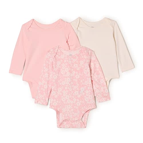 Amazon Essentials x Sofia Grainge Unisex Babies' Long Sleeve Crew Neck Bodysuit, Pack of 3