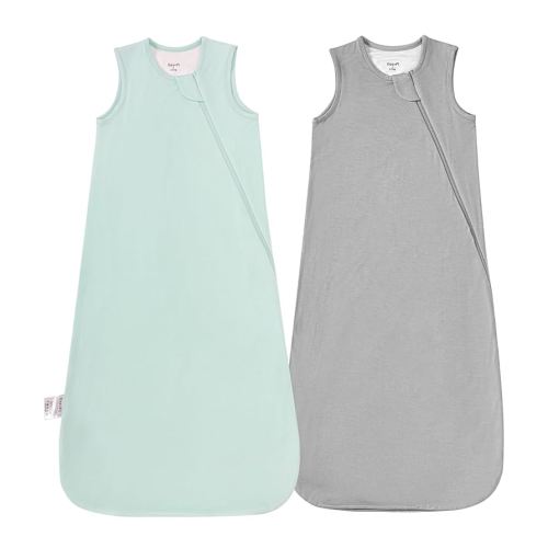 Supersoft Rayon Made from Bamboo Sleep Sack 3-6 Months Newborn Sleep Sack 0-3 Months 0.5 Tog Baby Wearable Blanket with 2-Way Zipper Summer Unisex Sleeping Bag for Babies (2 Pack) Green & Gray