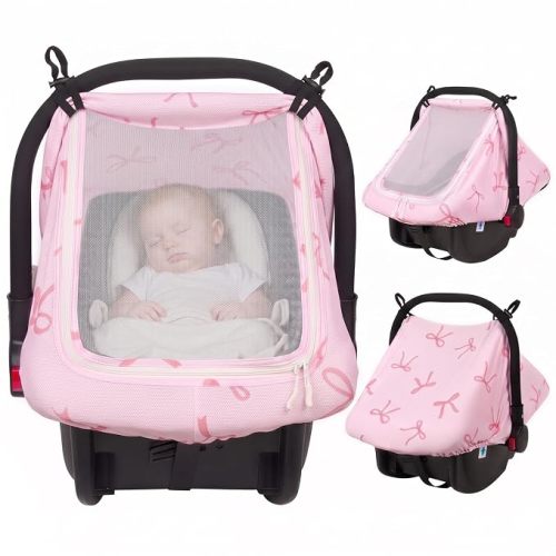 Baby Car Seat Cover with Breathable Mesh Window Infant Car Seat Canopy
