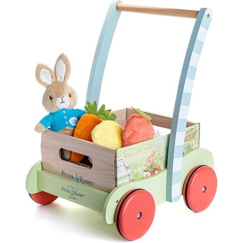 KIDS PREFERRED Beatrix Potter Peter Rabbit Wooden Garden Wagon and Plush Veggie Play Set, (24228)