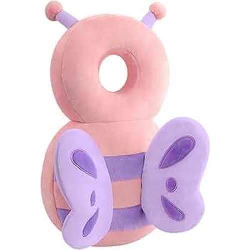 Baby Walker Head Protector Toddler Adjustable Baby Head Protection Backpack Wear Safety Pad (Pink Butterfly)