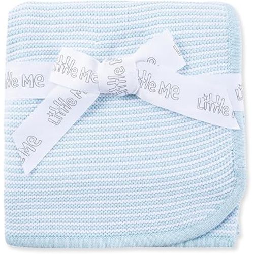 Little Me Baby Boys' 100% Cotton Textured Stripe Blue and White Stroller Blanket, 30 x 40 Inches
