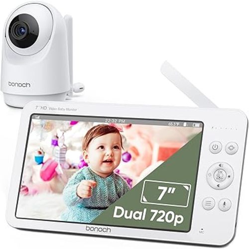bonoch MegaView Baby Monitor with Camera and Audio, 7" 720P HD Video Baby Monitor No WiFi, 6000mAh Battery, VOX Mode, Auto Night Vision, Hack Proof, Remote PTZ, White Noise Baby Camera Monitor