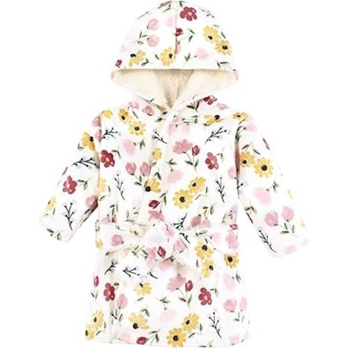 Hudson Baby Infant Girl Mink with Faux Fur Lining Pool and Beach Robe Cover-ups, Soft Painted Floral, 0-6 Months