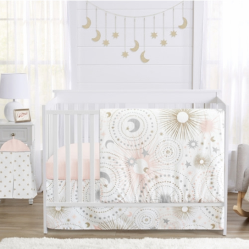 Celestial Pink And Gold Collection 5 Piece Crib Bedding