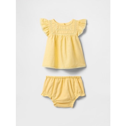 Baby Linen-Cotton Ruffle Outfit Set