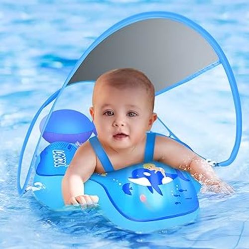 LAYCOL Baby Swimming Float with UPF50+ Sun Canopy Baby Floats for Pool No Flip Overbaby Pool for Baby Age of 3-36 Months