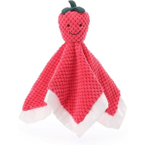 Apricot Lamb Stuffed Fruit Strawberry Security Blanket Infant Nursery Character Blanket Luxury Snuggler Plush Baby Lovey(Strawberry)