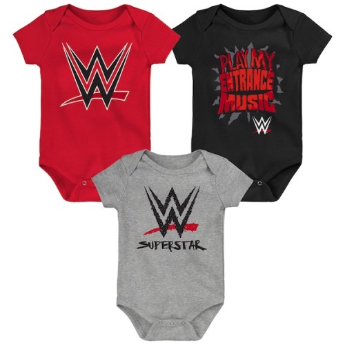 Infant Red/Black/Gray WWE Logo Three-Piece Bodysuit Set