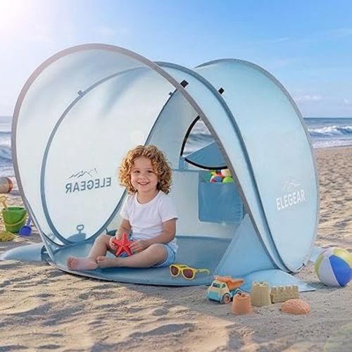 Elegear Pop Up Baby Beach Tent with Mini Canopy, CumbreX™ UPF 50+ UV Protection Baby Tent Sun Shelter, 1S Setup Portable Baby Beach Essentials Shade for Infant Toddler Outdoor Indoor Play - Blue