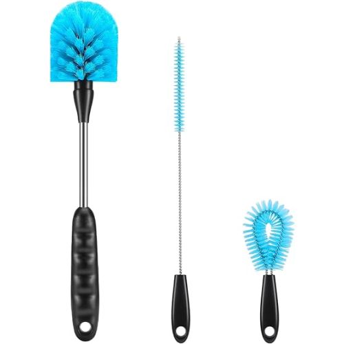 12.2 inch Bottle Brush Set of Three，Washable Coffee Cups, Water Bottles, Baby Bottles, Straws, to-go Cups, Long-Handled 3-in-1 Stainless Steel Bottle Brushes.