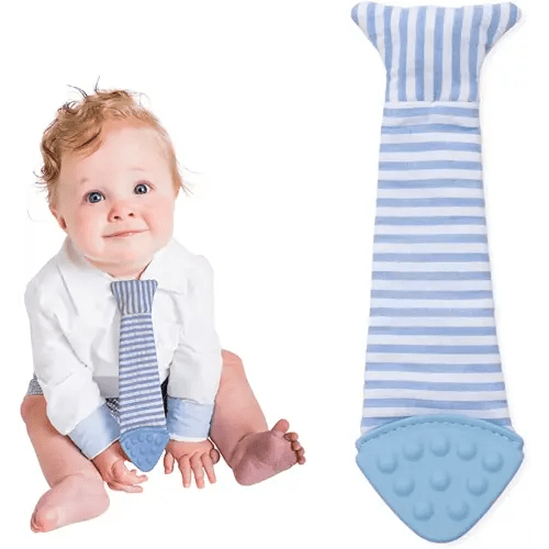 Tasty Tie Teething Tie, 3-in-1 Clip-on Baby Tie, Crinkle Toy & Silicone Teether for 3-6-9-12-18 Month Babies, Unique Baby Boy Gift or Stocking Stuffer, Seersucker Style