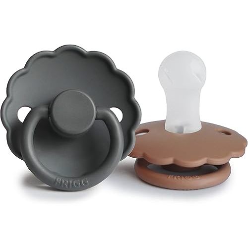 FRIGG Daisy SilkySoft Silicone Baby Pacifier | Made in Denmark | BPA-Free (Graphite/Peach Bronze, 0-6 Months)