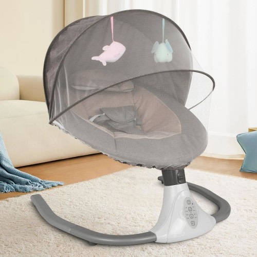 Advwin Baby Electric Rocking Chair Swing Chair Soft Cradle Peachskin with Mosquito Net - Grey