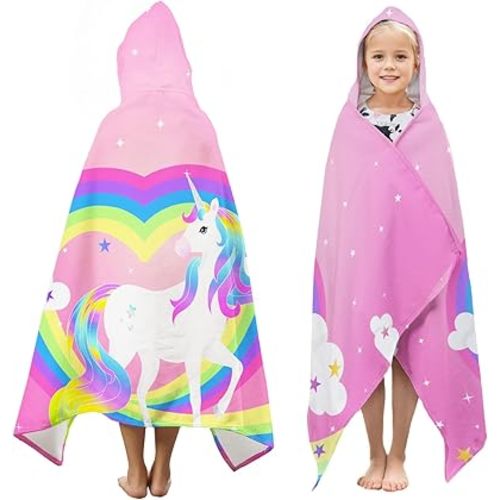 Unicorn Bath Towels for Kids Ages 4-8 Beach Towels Mermaid Pink Red Pool Travel Swimming Bath Shower Towel for Girl Kids Beach Towel for Girls Polyester Hooded Towel