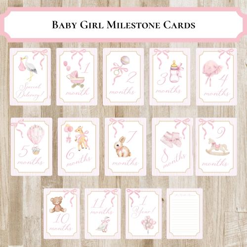 Baby Girl Milestone Cards PRINTED or DIGITAL PRINTABLE Option | Preppy Baby Girl Month Markers | Baby Shower Gift