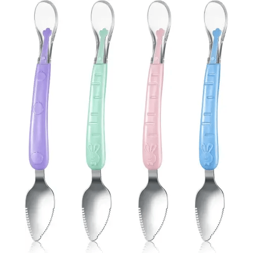 Lallisa 4 Pcs Double Head Baby Silicone Food Spoon Baby Fruit Scraping Mud Spoon Soft Feeding Food Scraper for Infants Fruit Feeding (Multicolor)