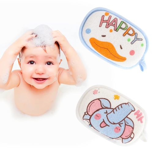 Baby Bath Sponge, 2 Pack Cartoon Animal Style Baby Sponge for Bathing, Infants Bath Sponge Ultra Soft & Absorbent Natural and Safe Great for Sensitive Skin, for Boys & Girls (Elephant & Duck)