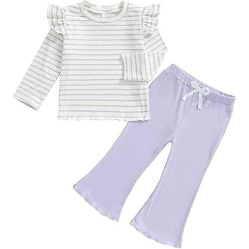 Karwuiio Toddler Baby Girl Clothes Fly Sleeve Striped Shirt Tops Flare Pants Set Toddler Fall Winter Outfits 2Pcs