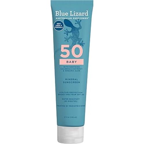 Blue Lizard BABY Mineral Sunscreen with Zinc Oxide, SPF 50+, Water Resistant, UVA/UVB Protection with Smart Cap Technology - Fragrance Free, , 5 oz. Tube