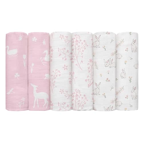 GLLQUEN BABY Receiving Blanket Boy Cotton Muslin Swaddle Blankets Girl Newborn Squares Breathable & Soft Thin Baby Blankets Cloths Double Absorbent Infant Swaddling Wrap - 6 Pack (Looking for Spring)